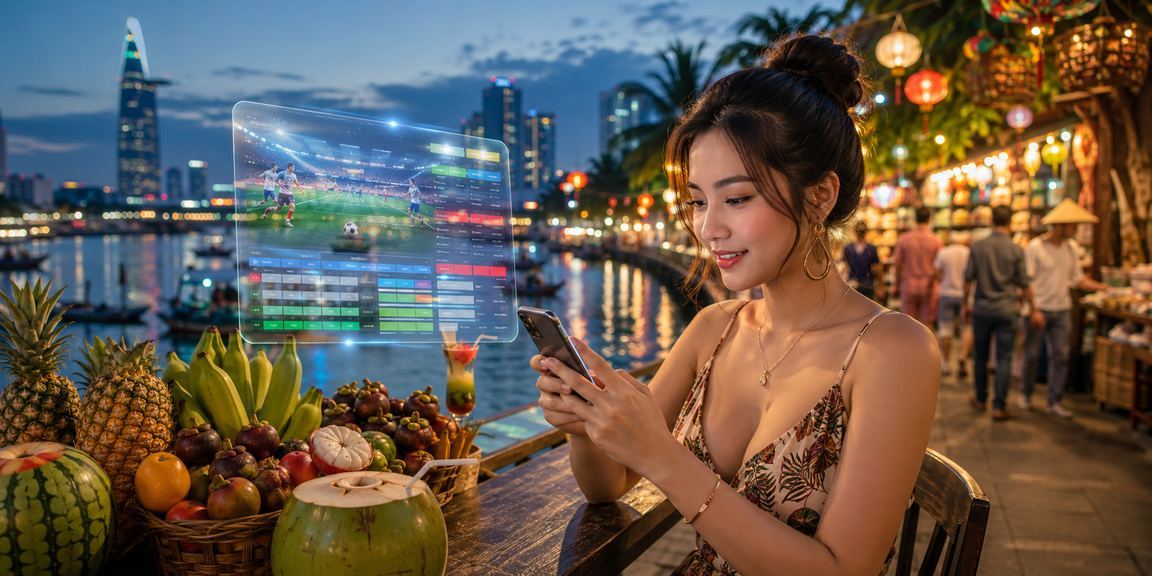 Người dùng Sài Gòn chơi casino trên điện thoại tại bãi biển